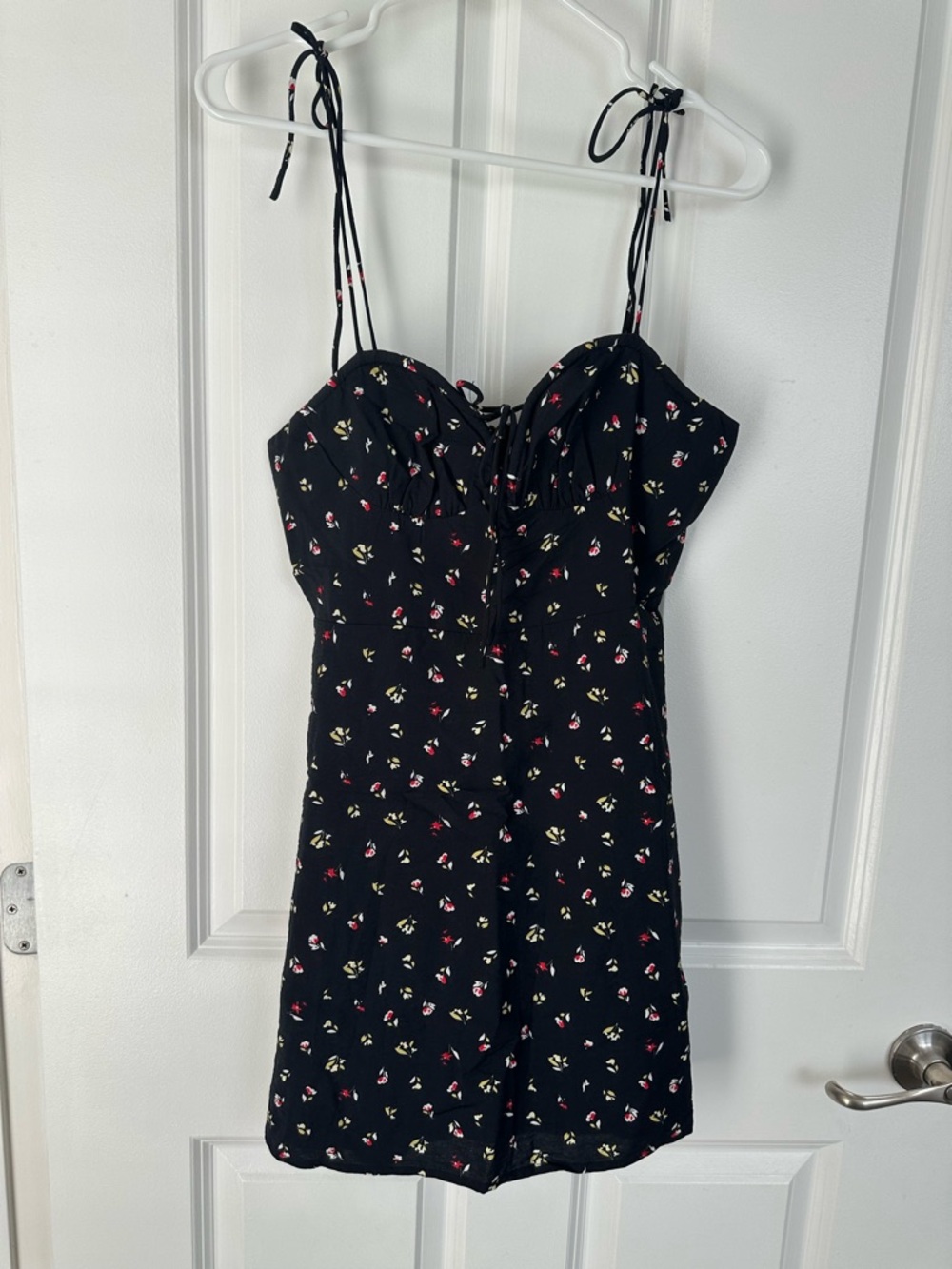 White Fox Black Mini Dress with Red Floral